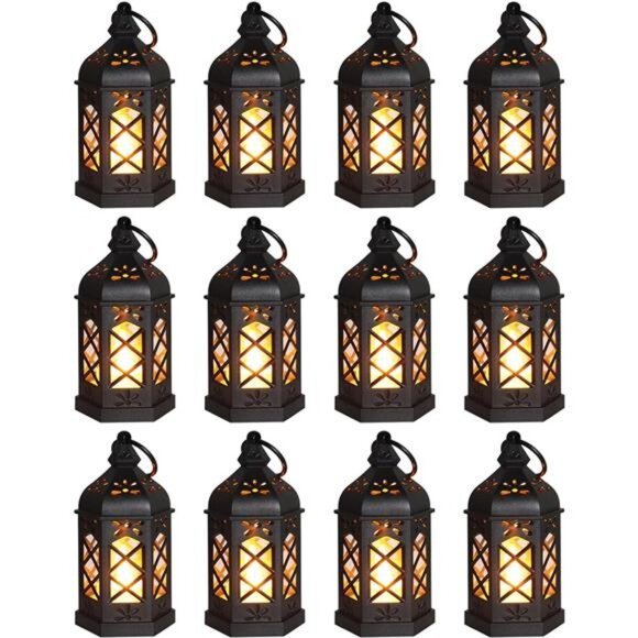 12-Pack Mini Lanterns, Small Candle Lanterns‎ Decorative, Black Tea Light - Picture 1 of 7